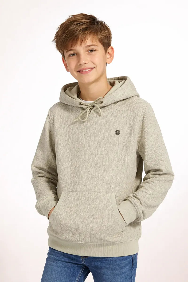 Cotton Self Design Hoodie for Boys - Grey - View 1