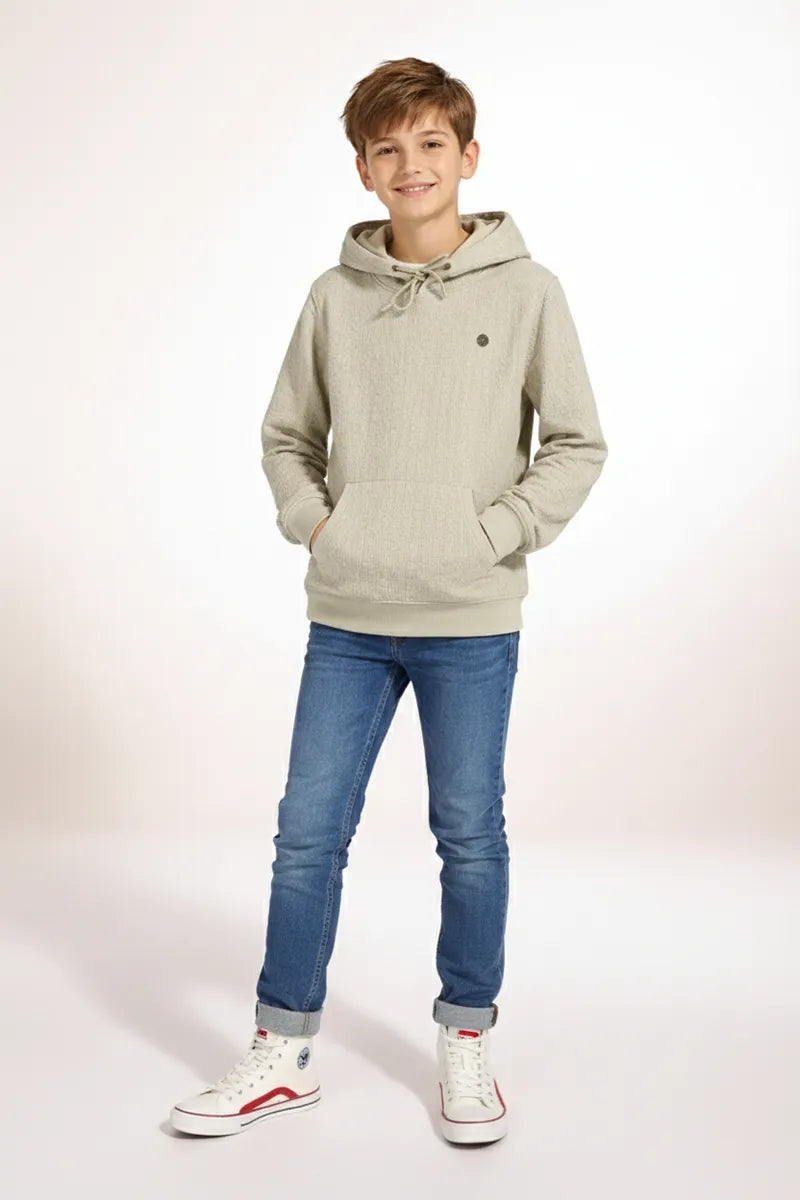 Cotton Self Design Hoodie for Boys - Grey - View 2