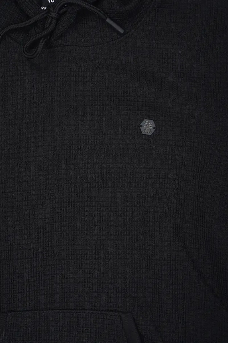 Boy's Self Design Casual Hoodie - Black - View 3