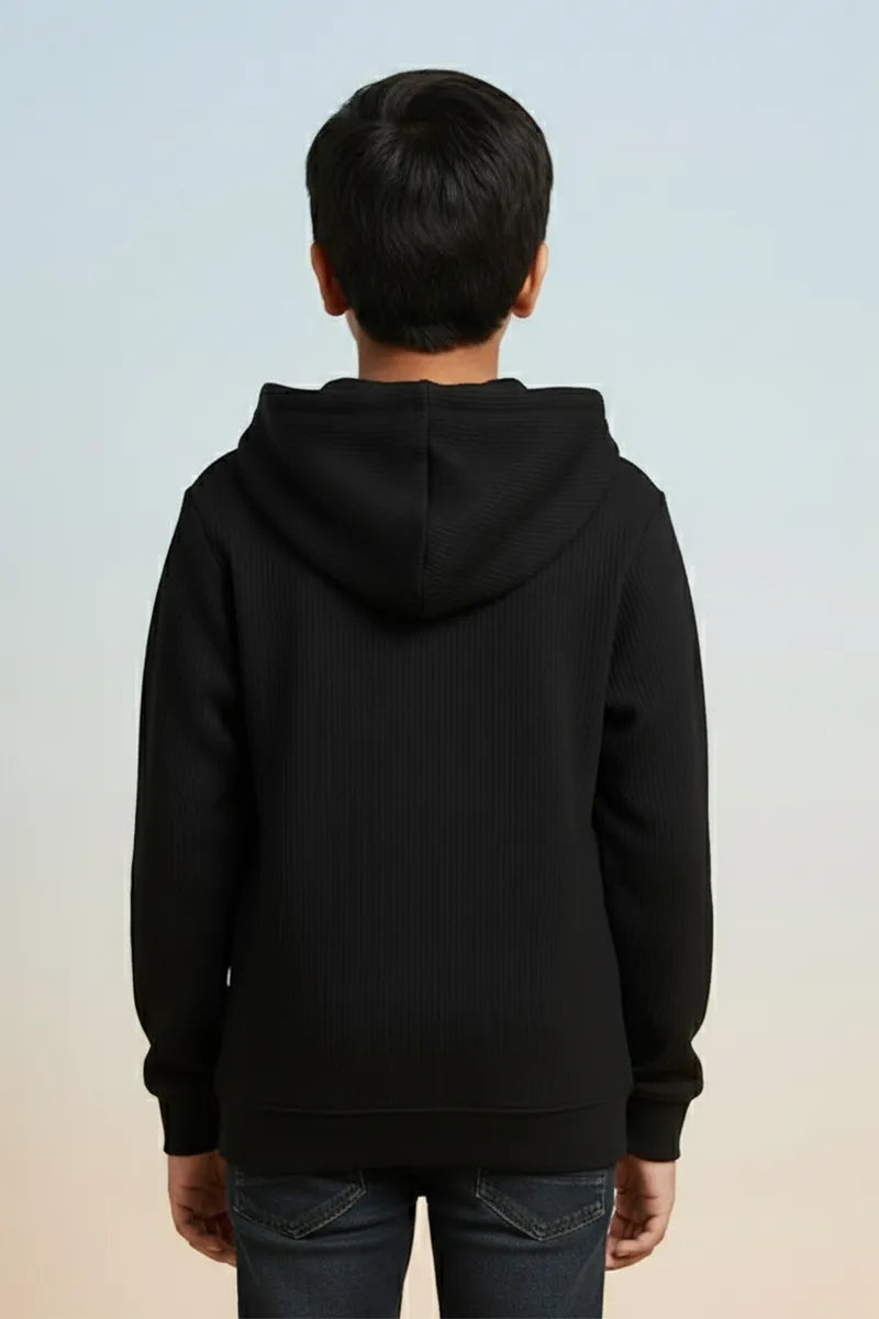 Boy's Self Design Casual Hoodie - Black - View 4