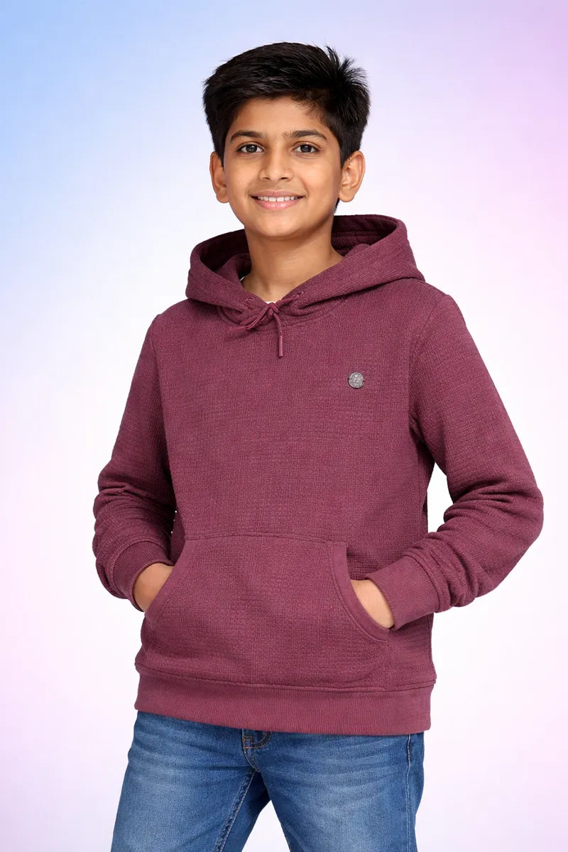 Self Design Cotton Hoodie for Boys - Wine - View 1