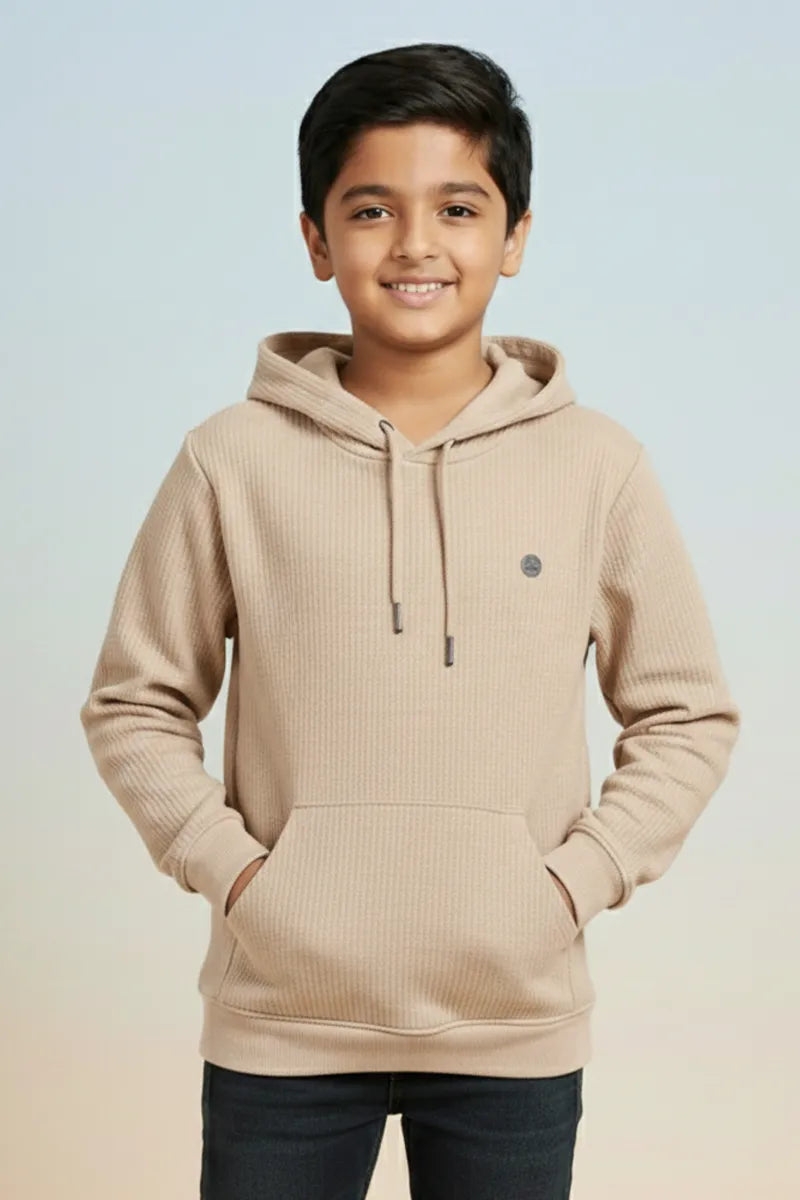 Self Design Cotton Hoodie for Boys - Brown - View 1