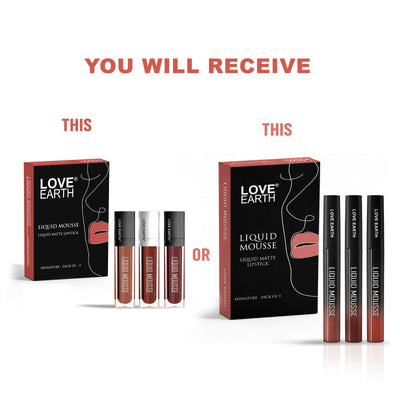 Love Earth Liquid Mousse Lipstick Browns Matte Finish Mini Combo Pack | Lightweight, Non-Sticky, Non-Drying,Transferproof, Waterproof Lipstick Set | (2Ml X 3) 6ML