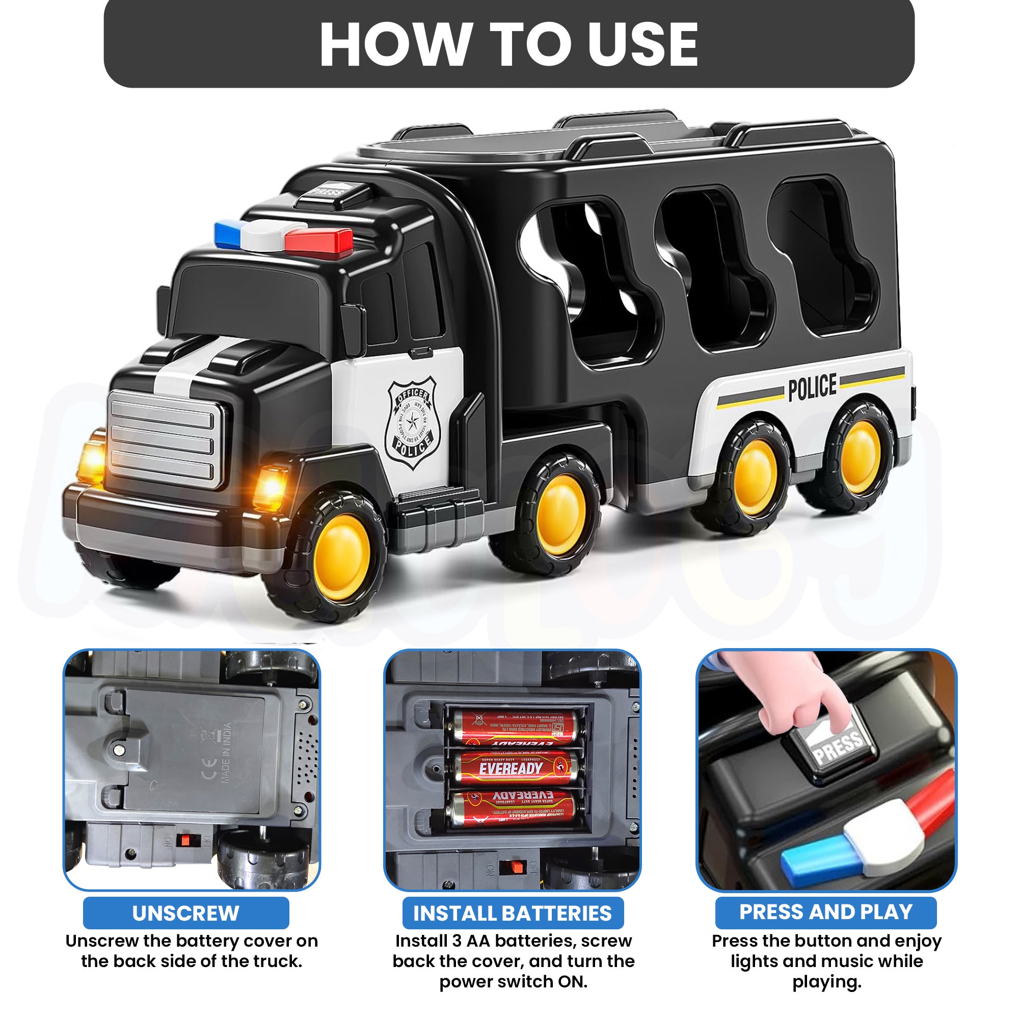Kidology 5 in 1 Police Trucks Boy Toys for 3-5 Year Old Toddlers - Toys for 3 4 5 6 7 Years Old Transport Vehicle Carrier Truck Sets Kids Boys & Girls