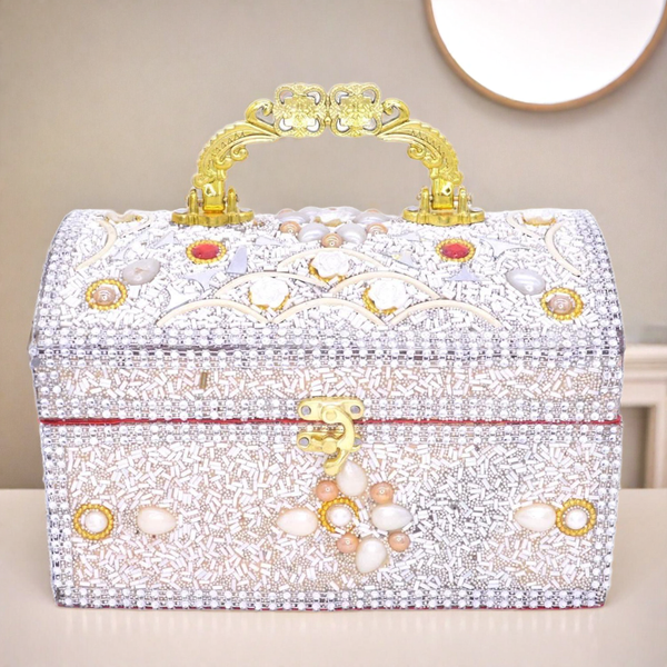 Santarms Handcrafted Rajwada Jewelry Box (Golden Red)