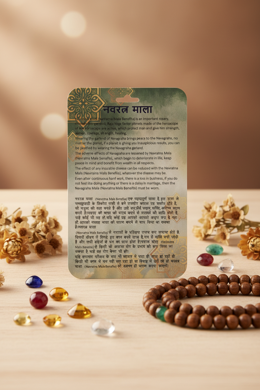 Navratan Mala – 9 Gemstone Beaded Necklace for Planetary Balance, Prosperity & Spiritual Protection