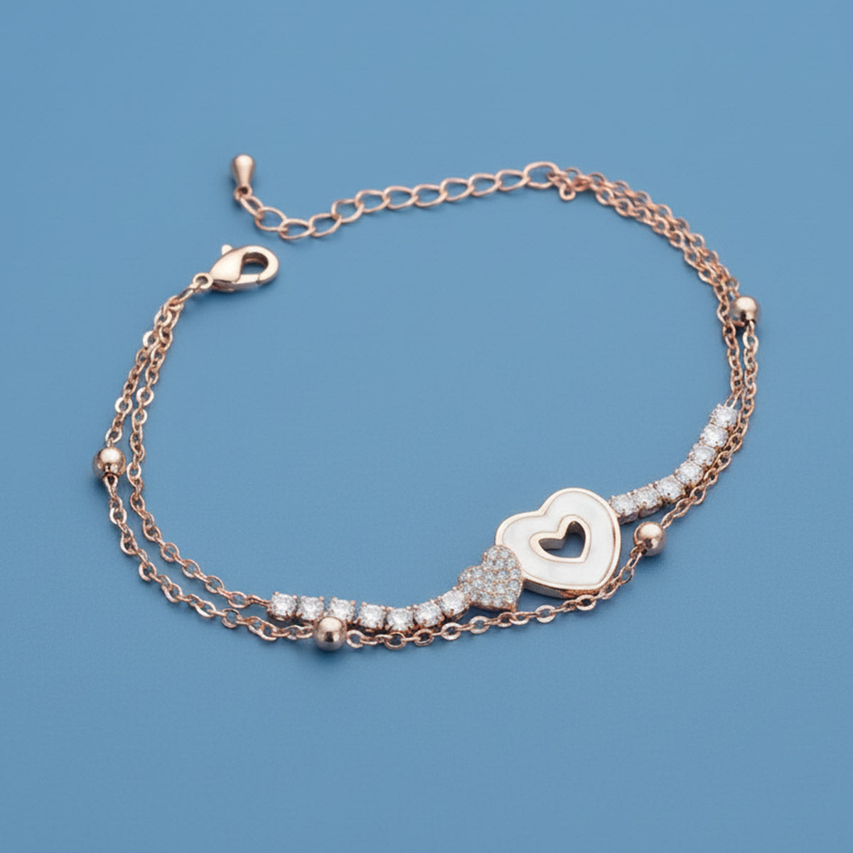 Brass Cubic Zirconia Rose Gold-Plated Link Bracelet