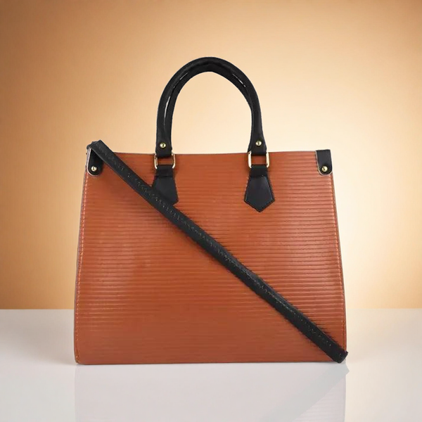 Classic Brown & Beige bag – Elegant Structured Handbag with Shoulder Strap