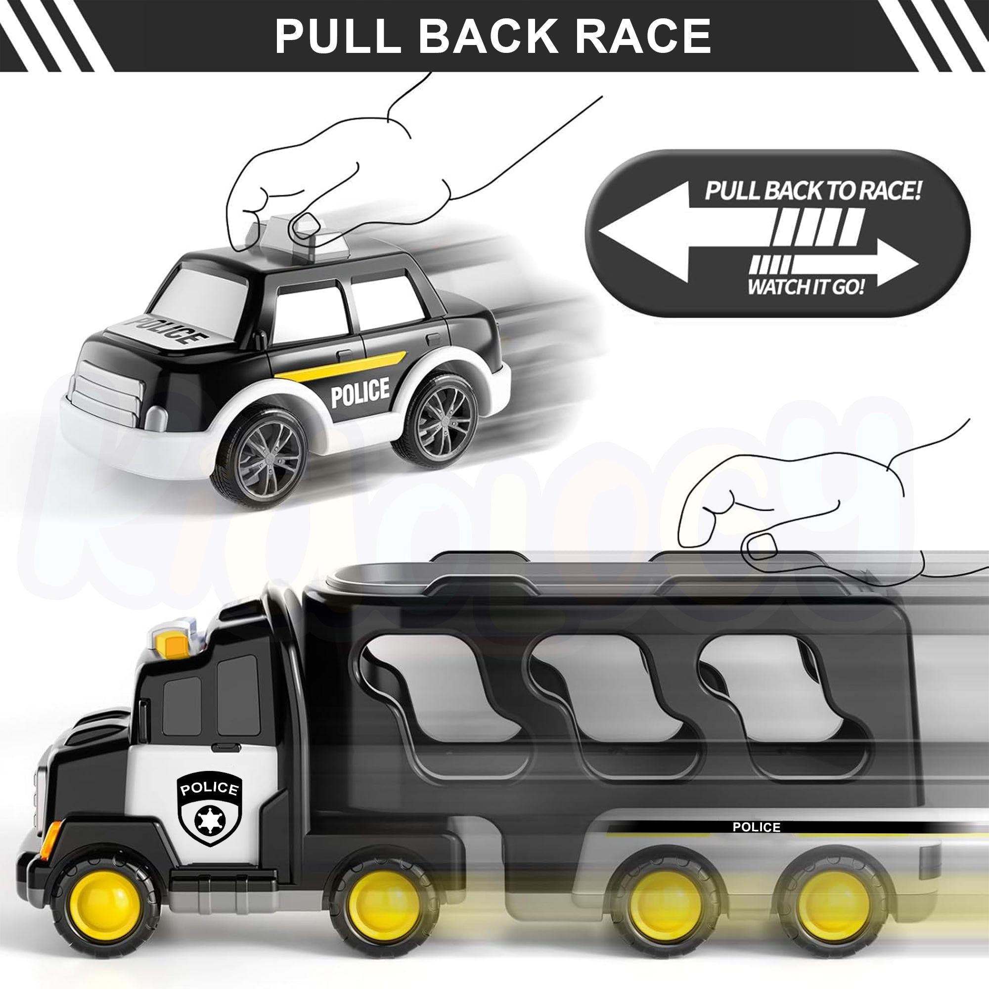 Kidology 5 in 1 Police Trucks Boy Toys for 3-5 Year Old Toddlers - Toys for 3 4 5 6 7 Years Old Transport Vehicle Carrier Truck Sets Kids Boys & Girls