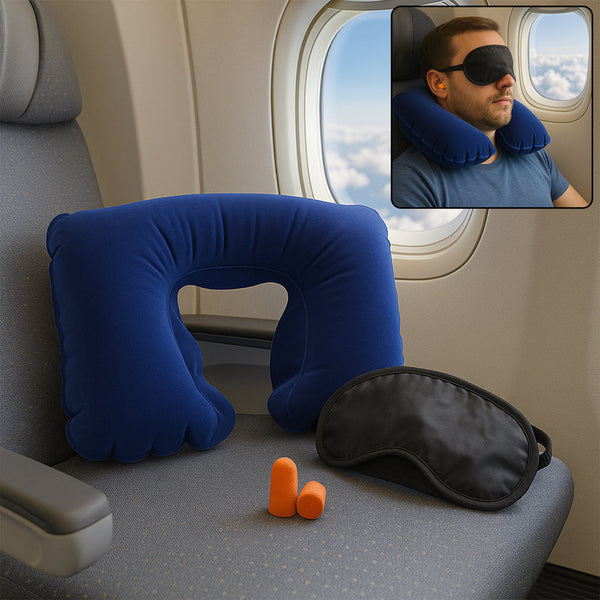 3-in-1 Air Travel Kit With Pillow Ear Buds Eye Mask