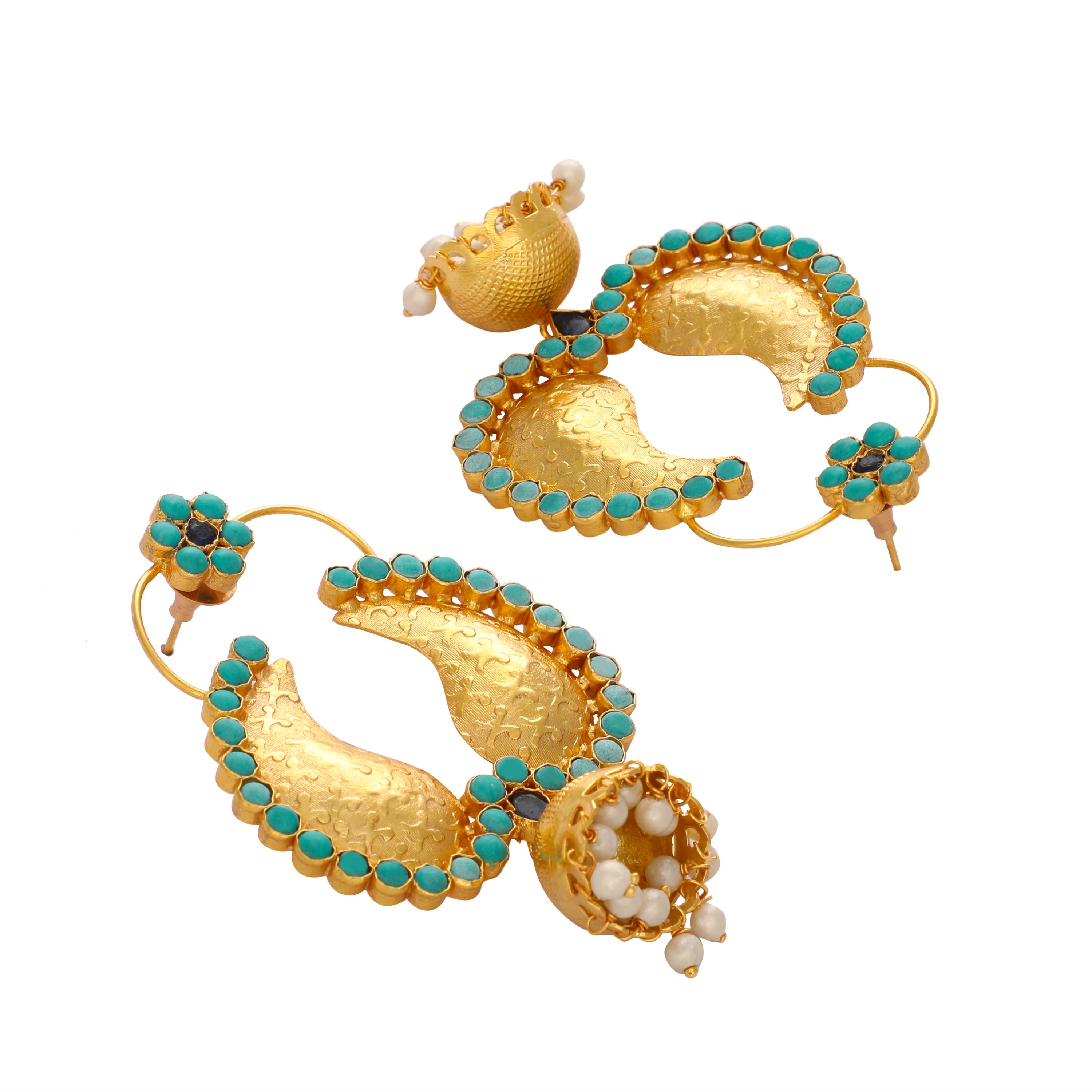 22K Gold Plated Turquoise Jhumki Dangler Earrings