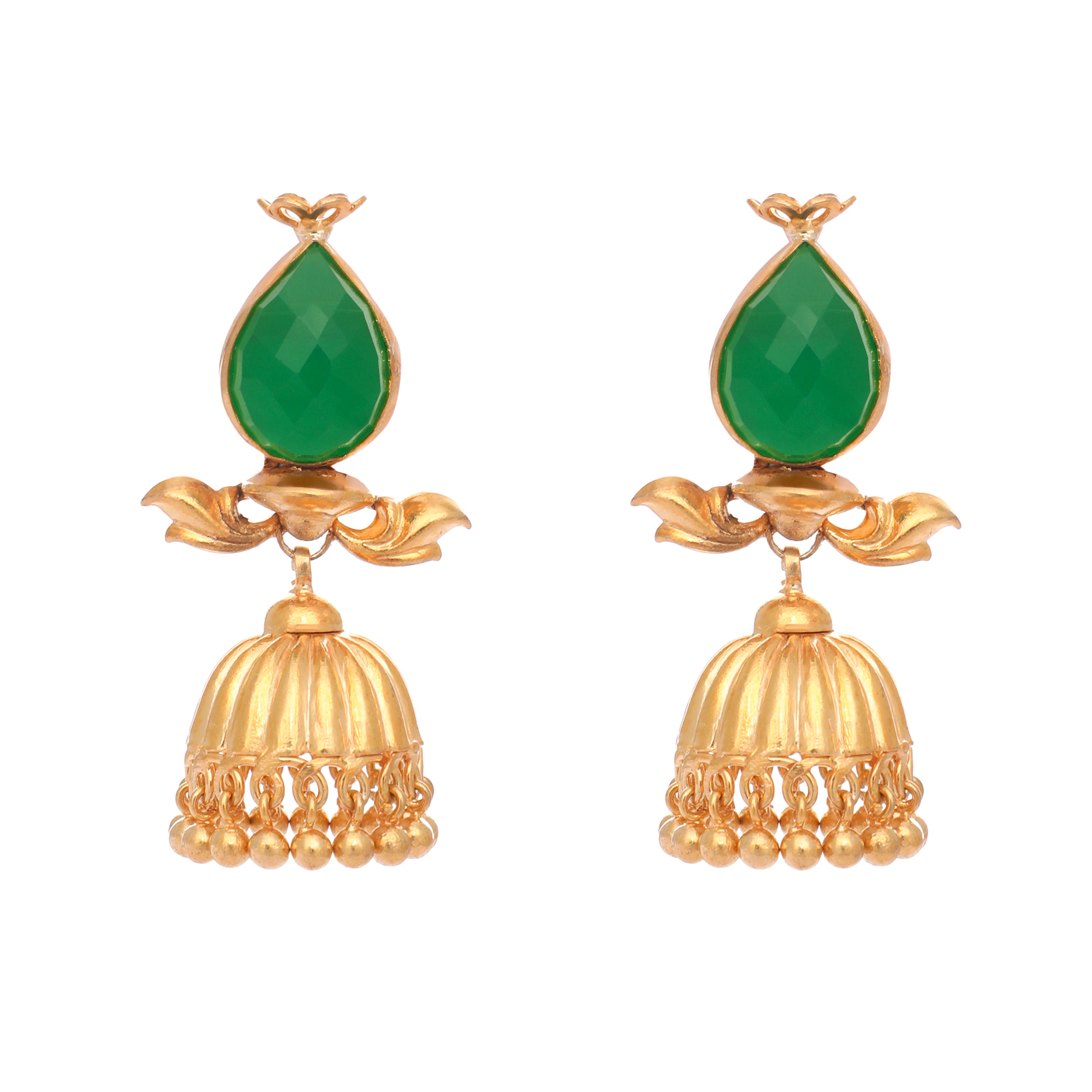 22K Gold Plated Emerald Stone Studded Ethnic Jhumkas