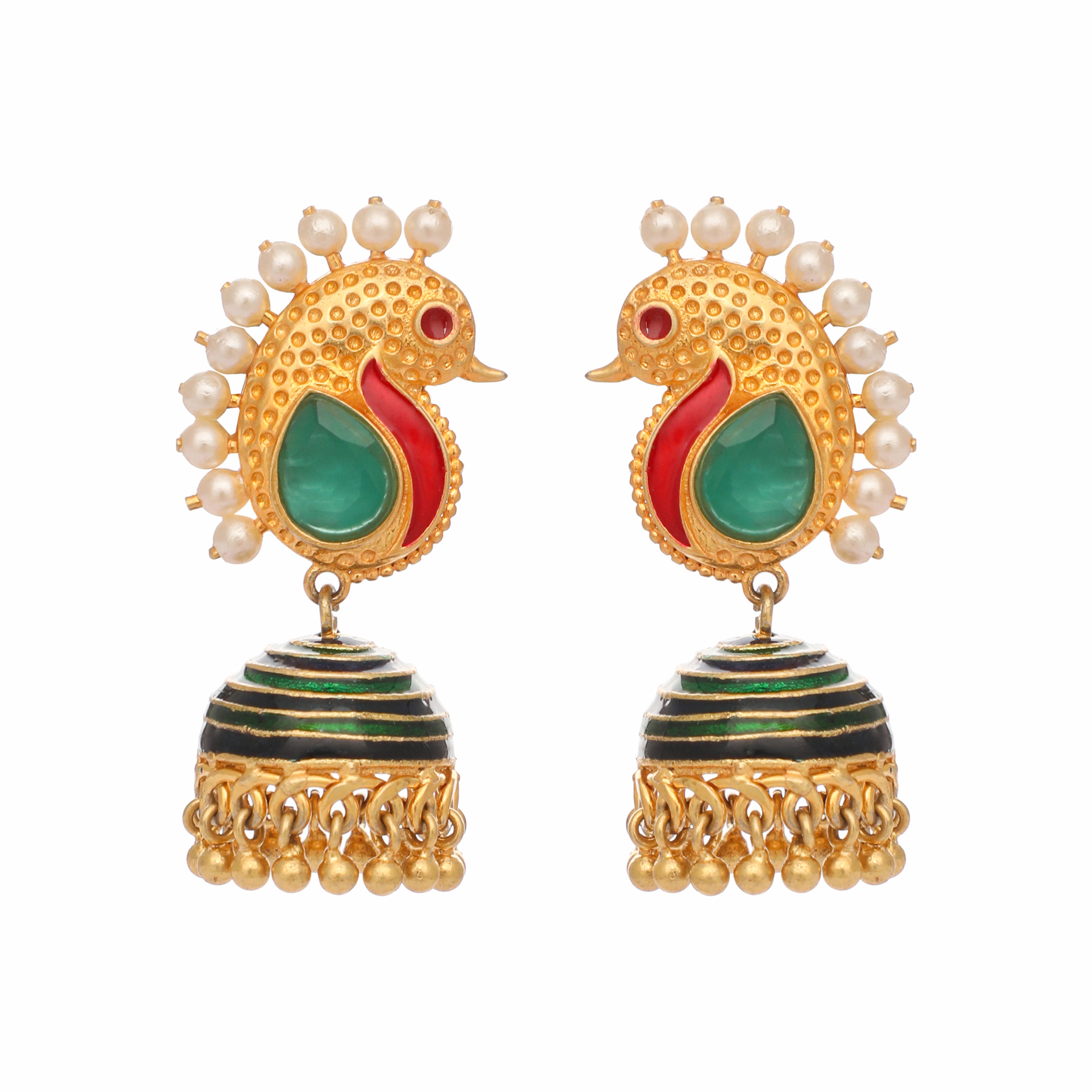 22K Gold Plated Peacock enamel Jhumkis