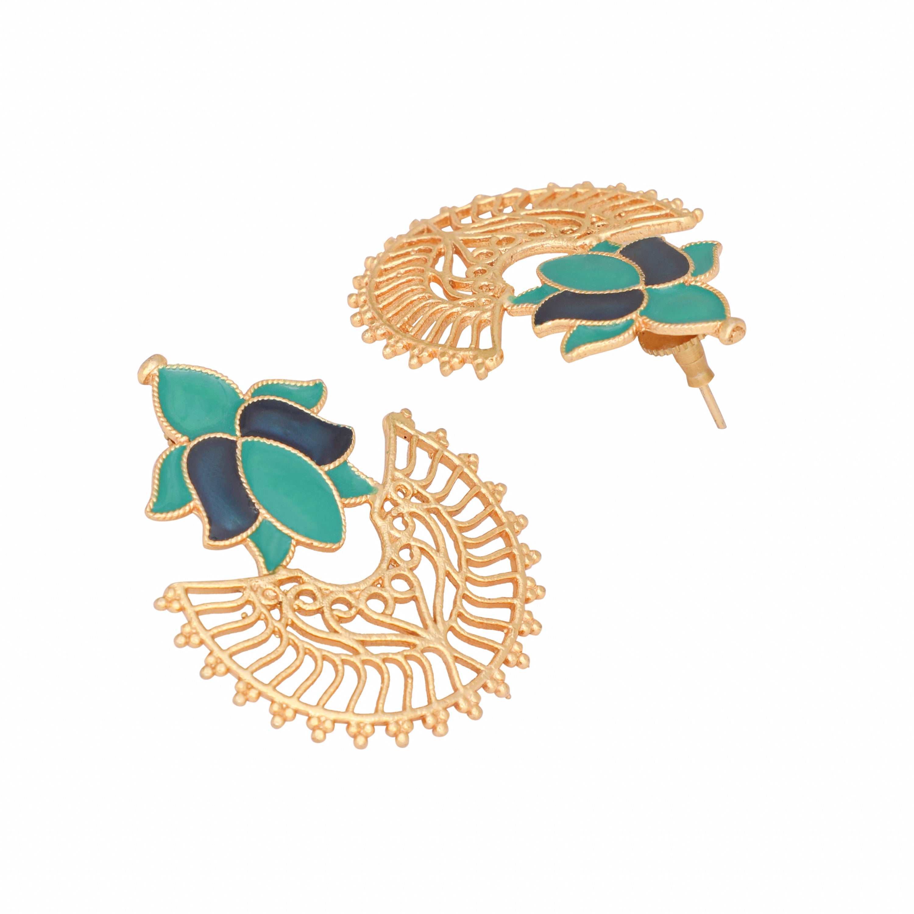 22K Gold Plated Turquoise Enamel Statement Stud Earrings