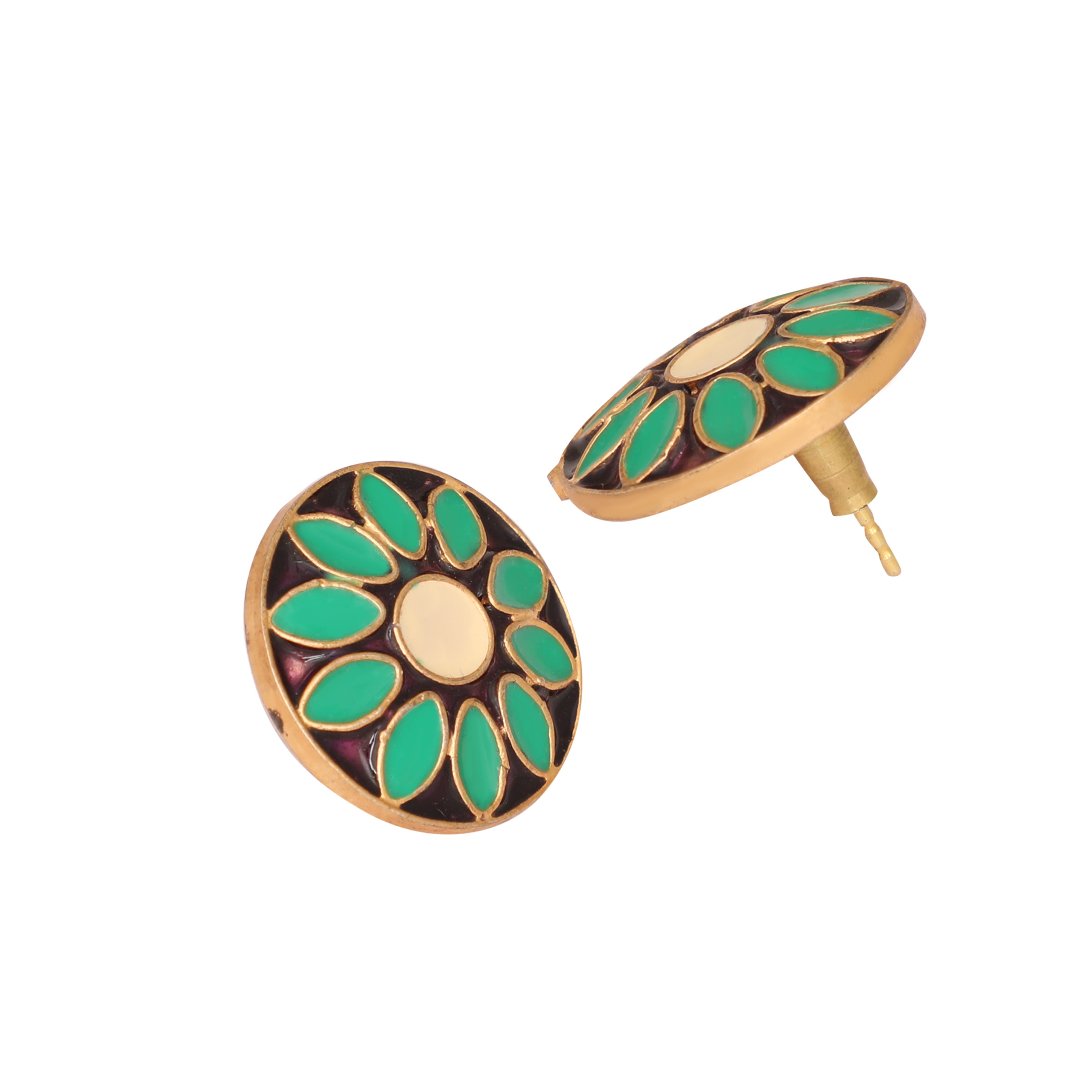 22K Gold Plated Sea Green Enamel Stud Earrings