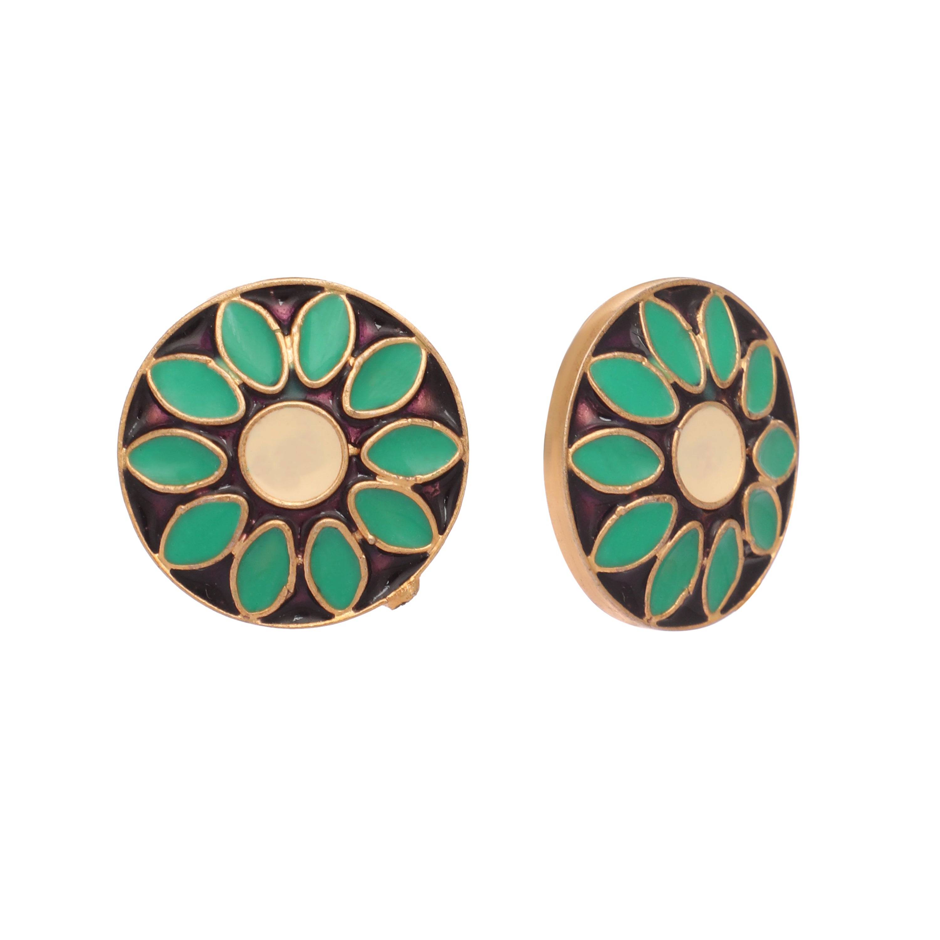 22K Gold Plated Sea Green Enamel Stud Earrings