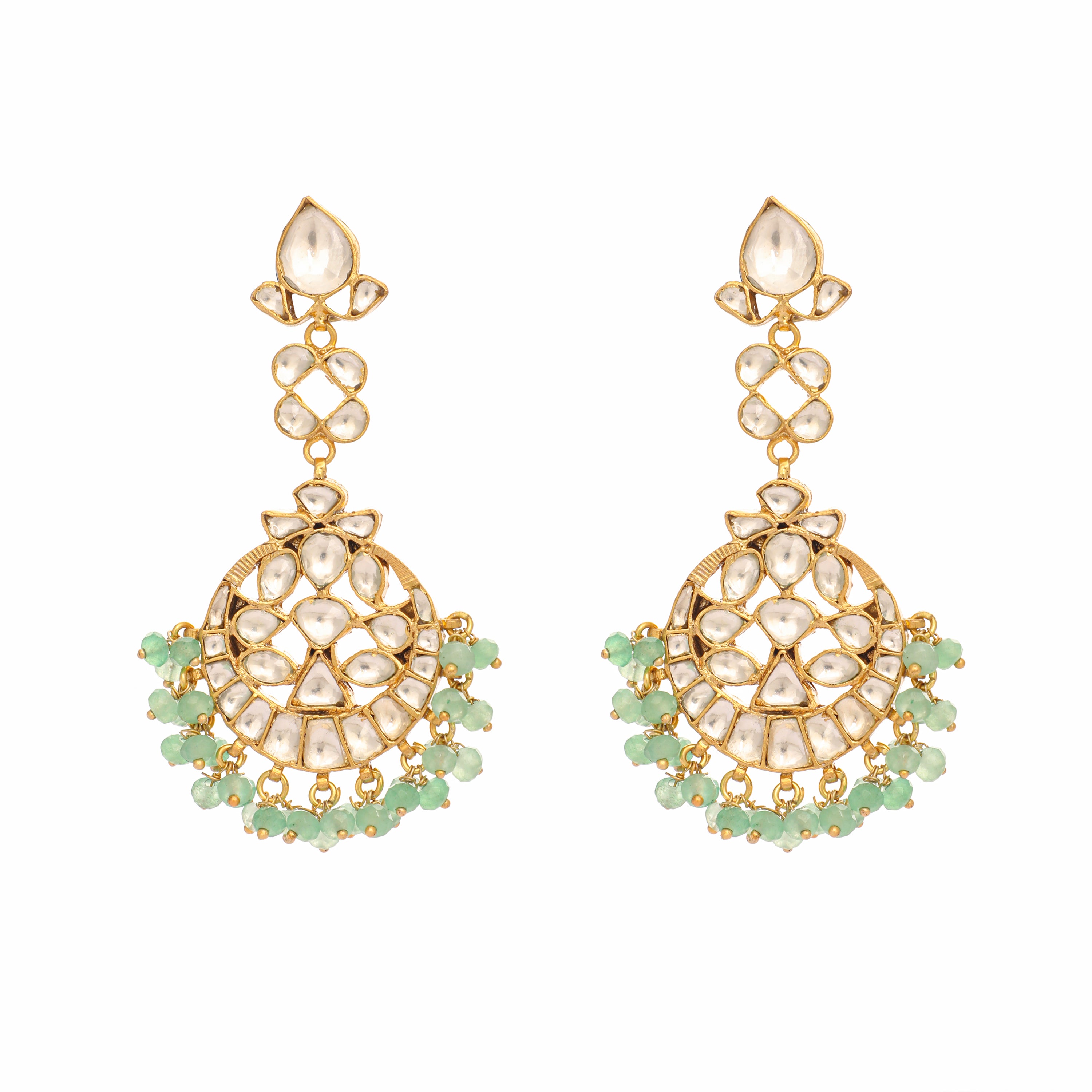 22K Gold Plated Green Kundan Chandbali Earrings