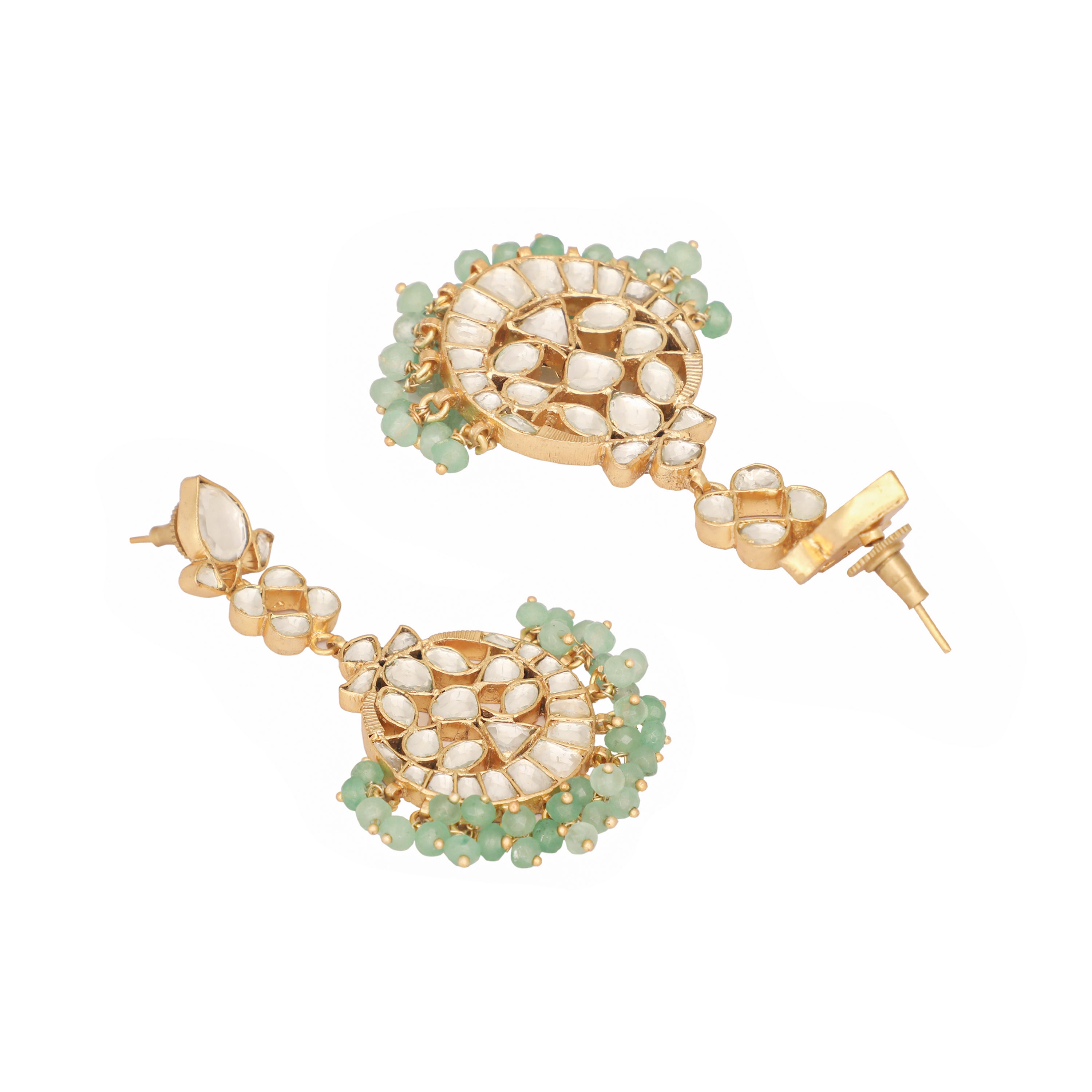 22K Gold Plated Green Kundan Chandbali Earrings