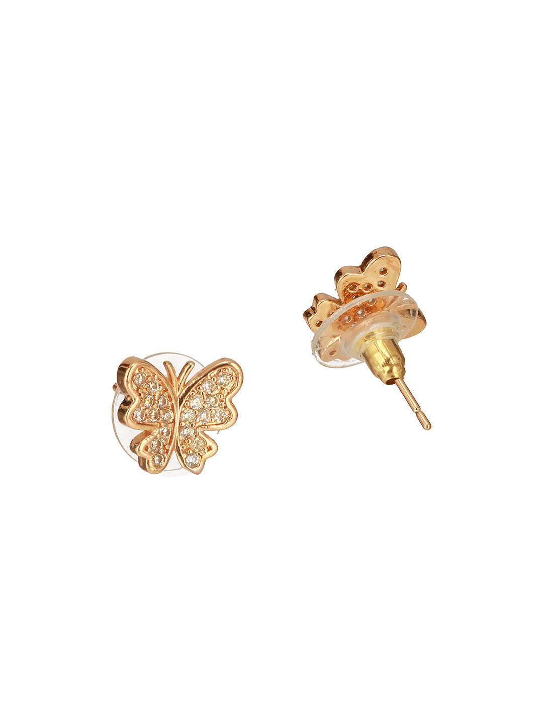 18K Rose Gold-Plated Cubic Zirconia Studded Butterfly Mangalsutra Set with Black Beads & Earrings