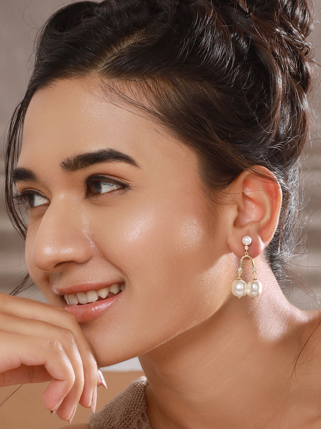 Jazz And sizzle Gold-Plated Pearl Drop Earrings Set
