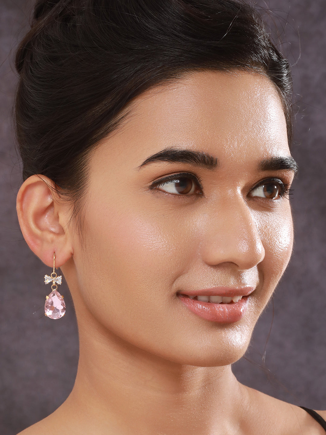 Set Of 2 Gold Plated Blue & Pink Stone Studded Drop Earrings