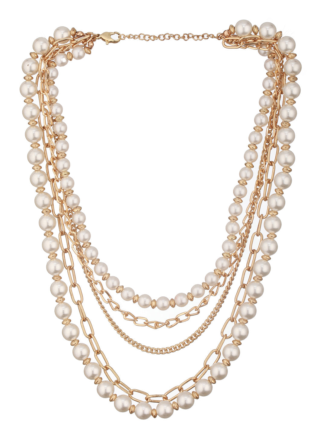 Jazz And Sizzle Pearl Beaded Multi-Layer Gold Chain Necklace