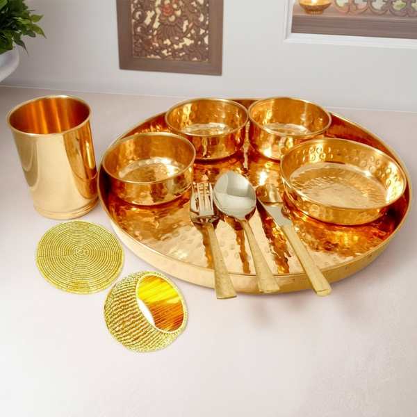Pure copper hammered traditional design copper thali (12 inch) | PRISHA INDIA CRAFT