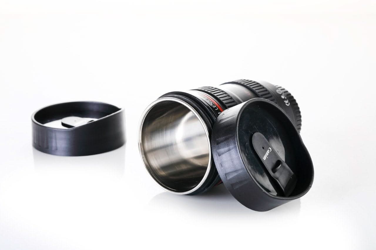 Camera Lens Coffee Mug Flask with Lid Unique Travel Tumbler