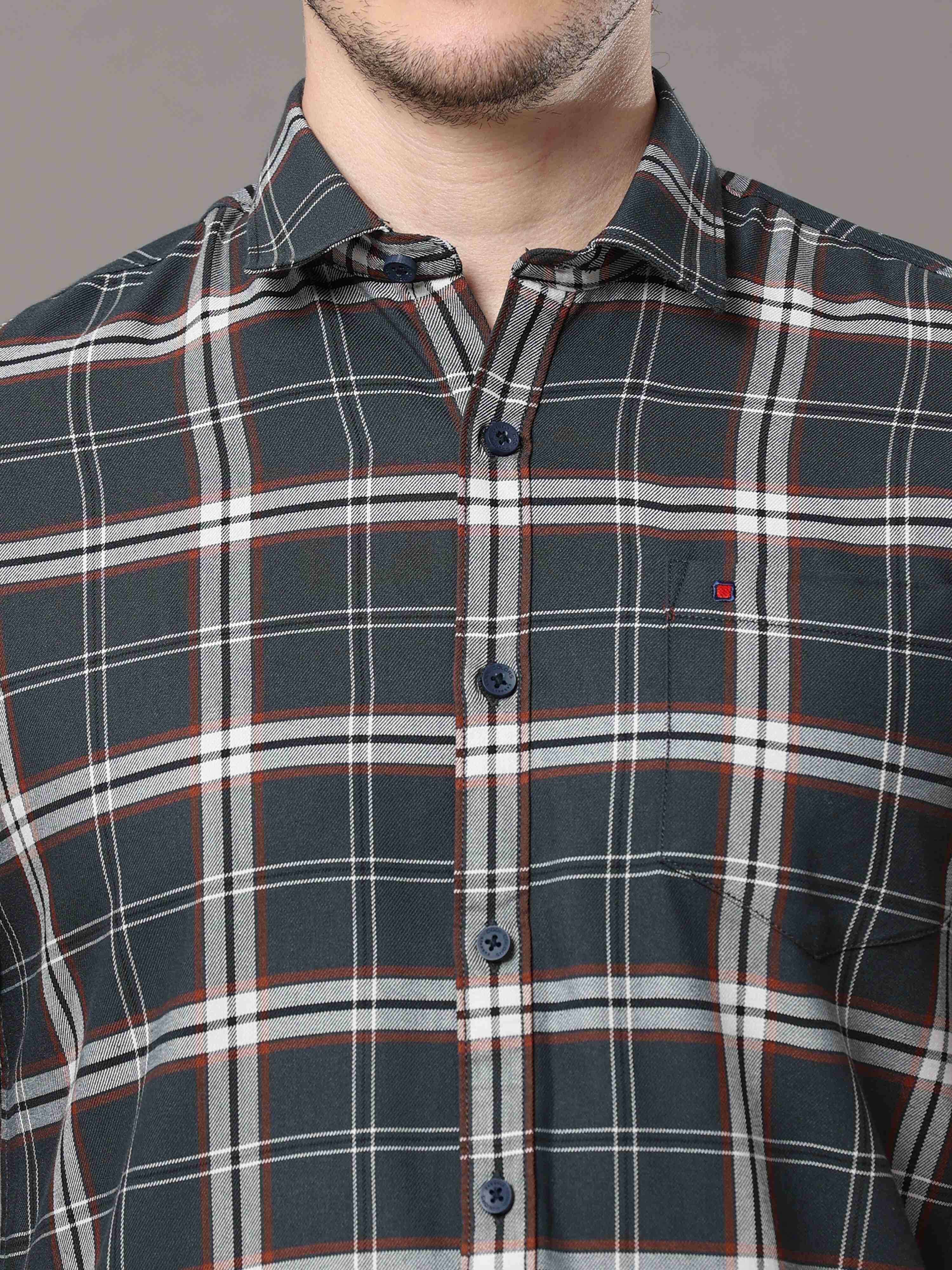 Men's Dark Green Slim Fit Checks Full Sleeves Casual Shirts