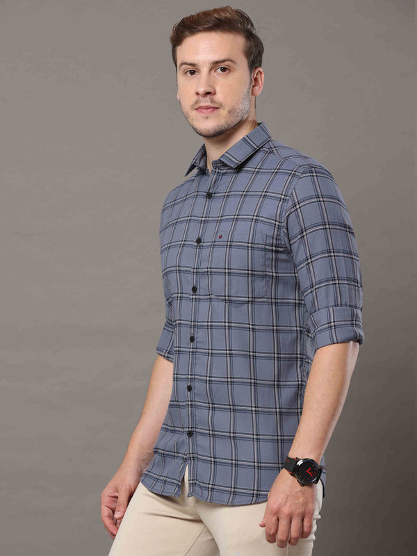 Men's Grey Slim Fit Checks Full Sleeves Casual Shirts