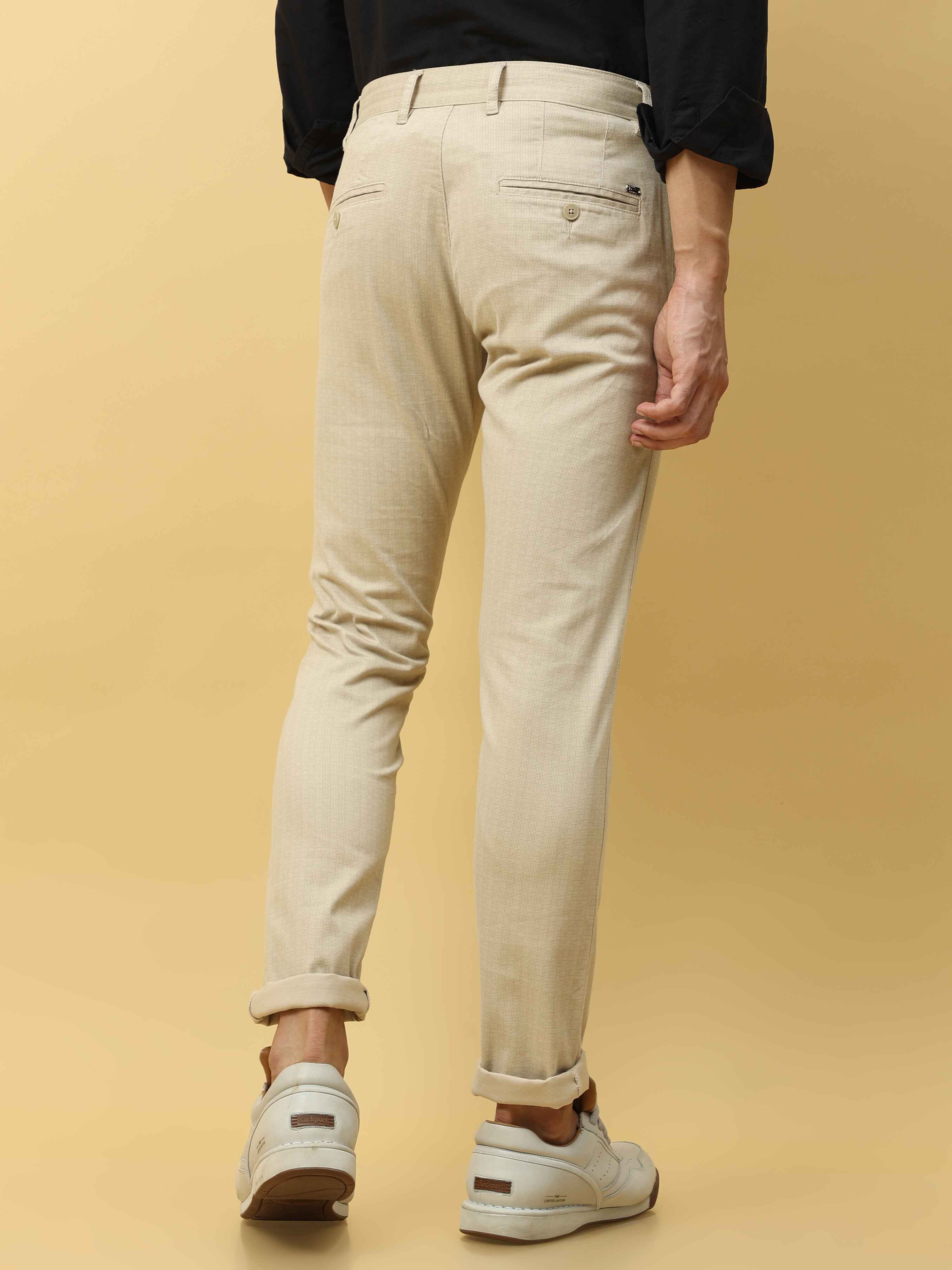 Men's Khaki Narrow Fit Dobby Printed Casual Trouser