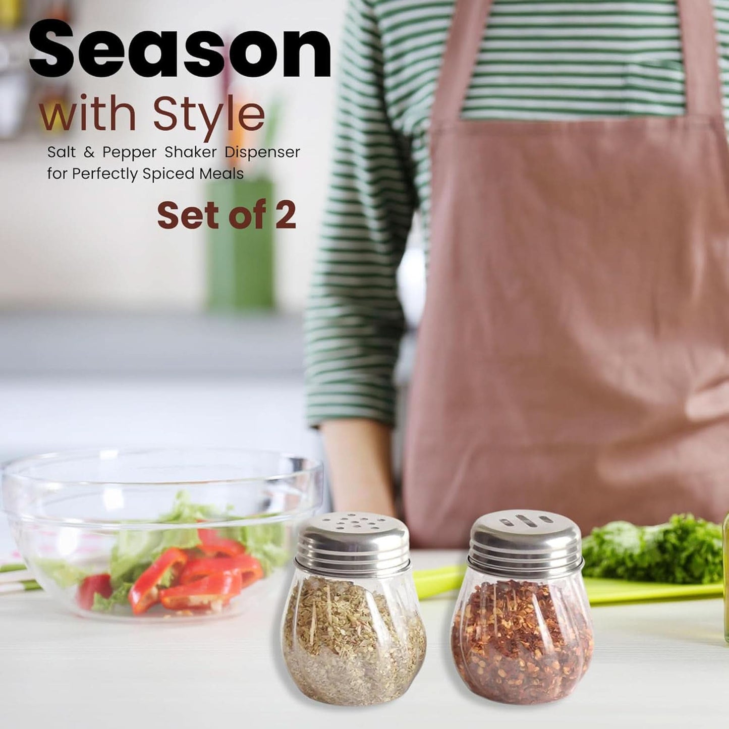 Apex Oregano Chilli Flakes Dispenser Set 2 Pcs Glass Spice Shaker With Stainless Steel Lid