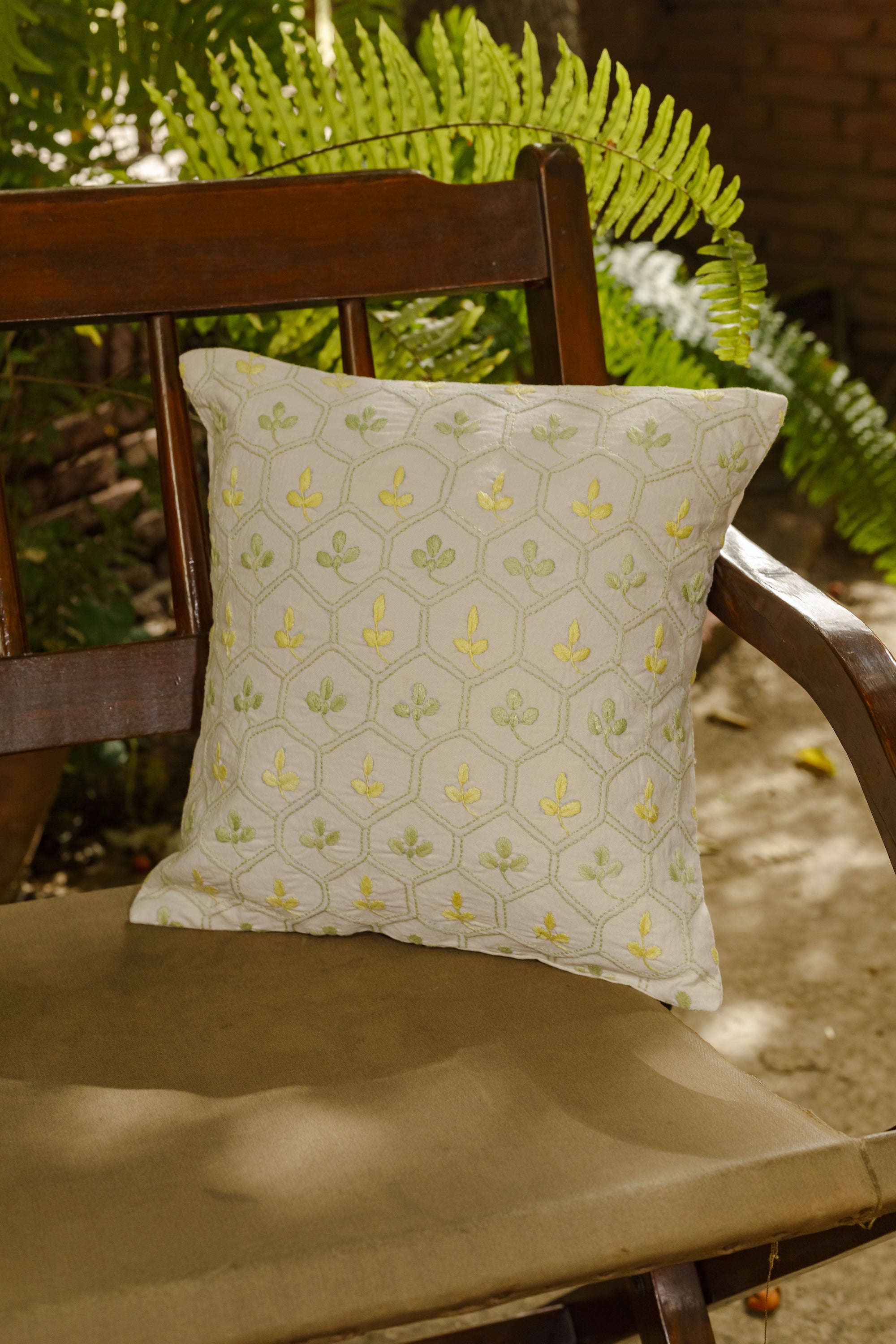 Chikankari Honeycomb Foliage Cushion Cover