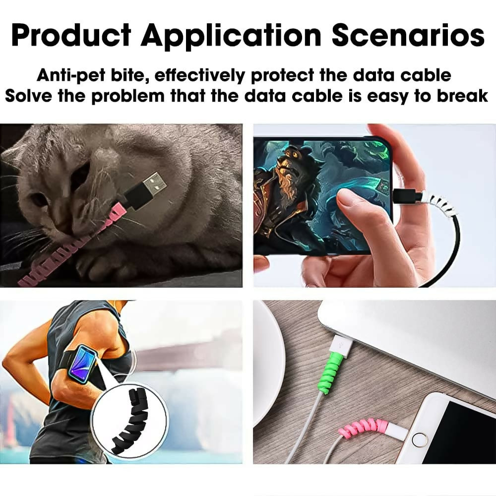 Elastic Spiral Wire Protectors Multi-Color Cable Guard for Chargers, Data Cables & Gadgets