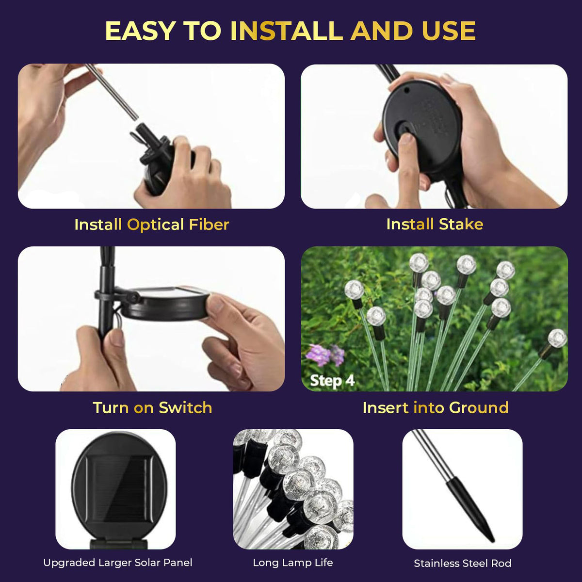 Solar LED Fiber Optic Garden Light for Waterproof Outdoor Decorative Path Lamp with Auto On/Off Sensor (1 Pc)