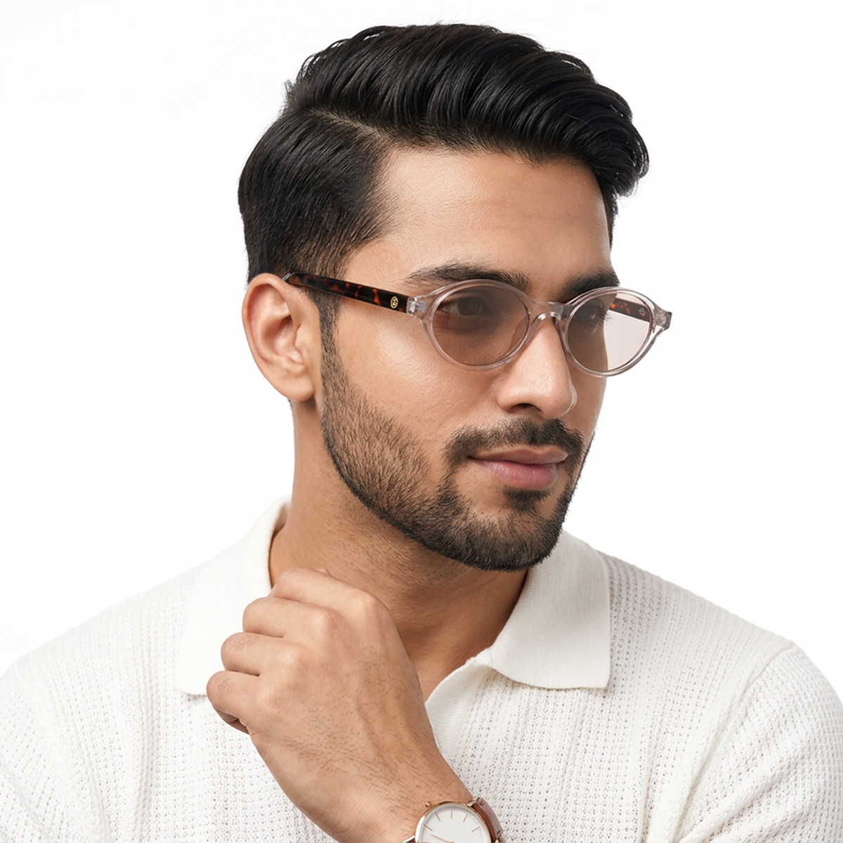 Bloom Pink Oval Sunglasses for Men and Women - worn by a male model (image 3)
