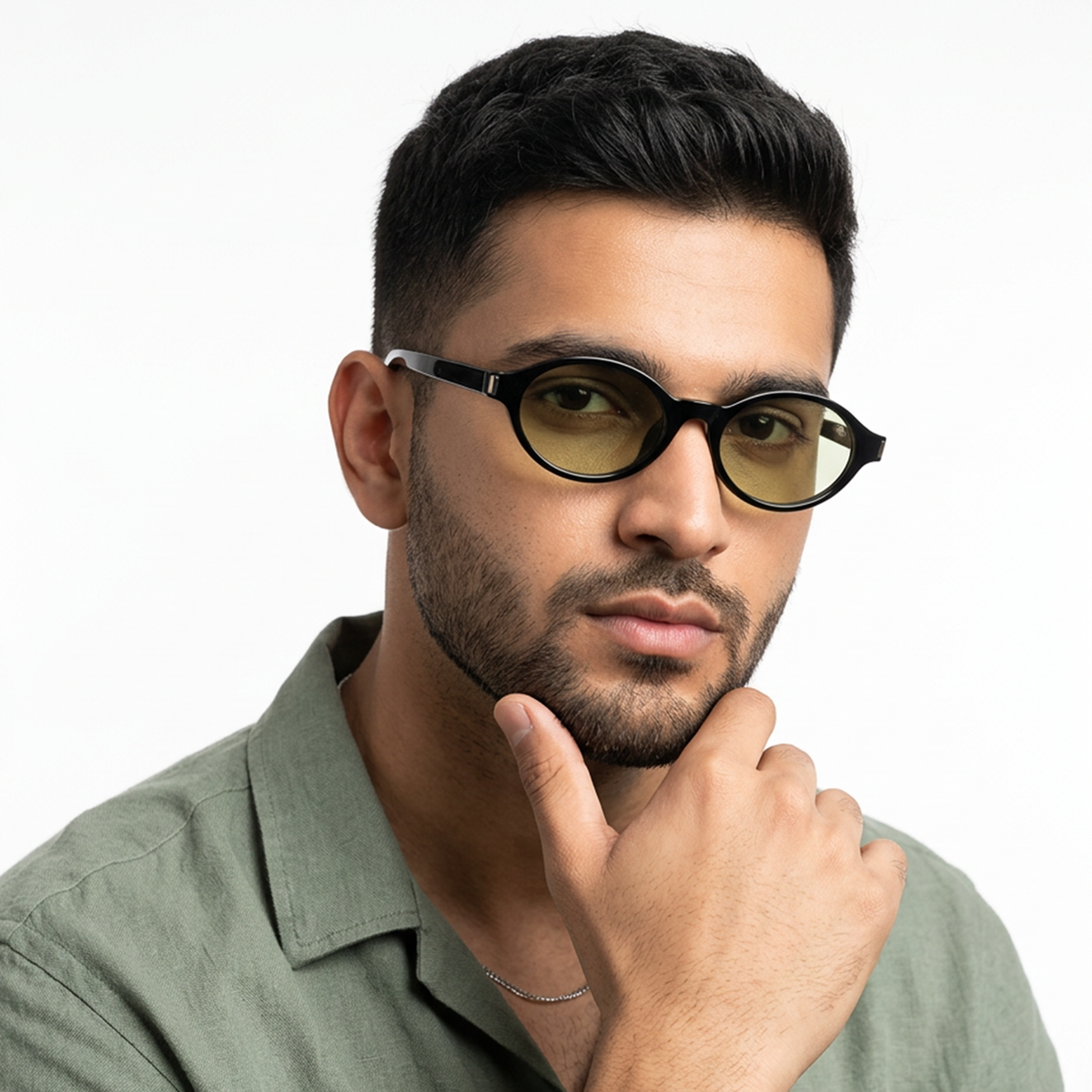 Bloom Black Oval Sunglasses for Men and Women - Style 2186 - worn by a male model (image 3)