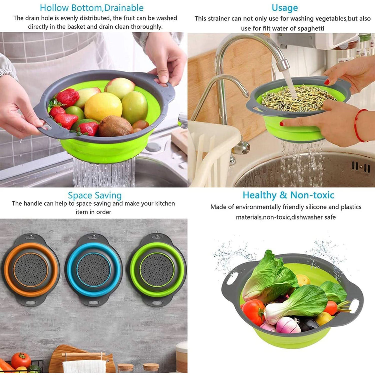 Round Silicone Strainer – Flexible, Heat-Resistant Kitchen Colander for Draining & Rinsing HP DD