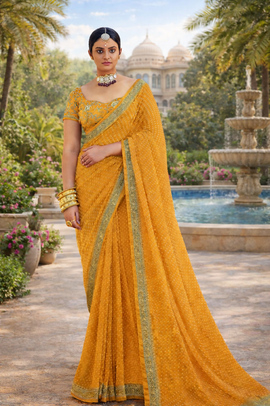 Designer Printed Synthetic Saree with Embroidered Border and Blouse Piece Festive Wear Kalyani silks and sarees