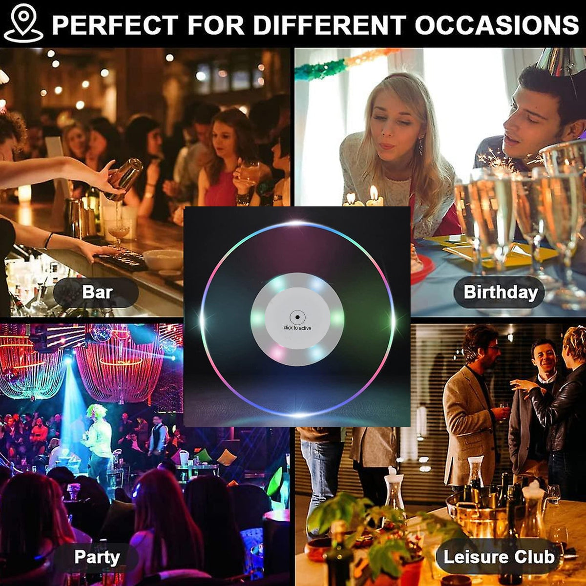 Colorful Led Cocktail Coaster Round Ultra-thin Led Drink Coaster (1 Pc) HP DD