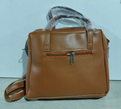 Striped Tan and White Handbag with Pom-Pom Accent For Women (TPT) NATIONALBAGS & BELTS
