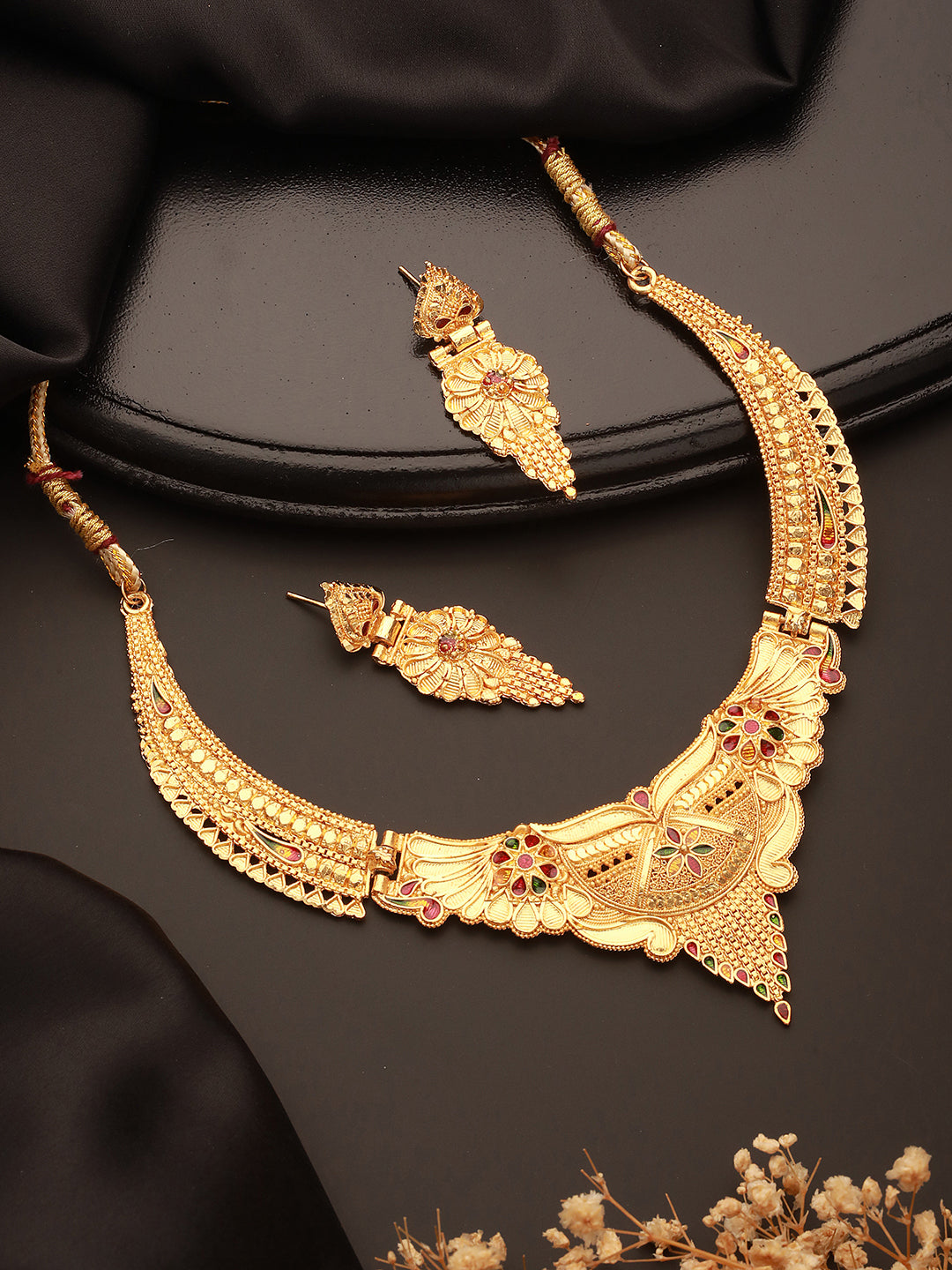 Jazz And Sizzle 22K Gold Plated Circular Design Necklace Set with Matching Earrings Dubai Style Jewelry Set