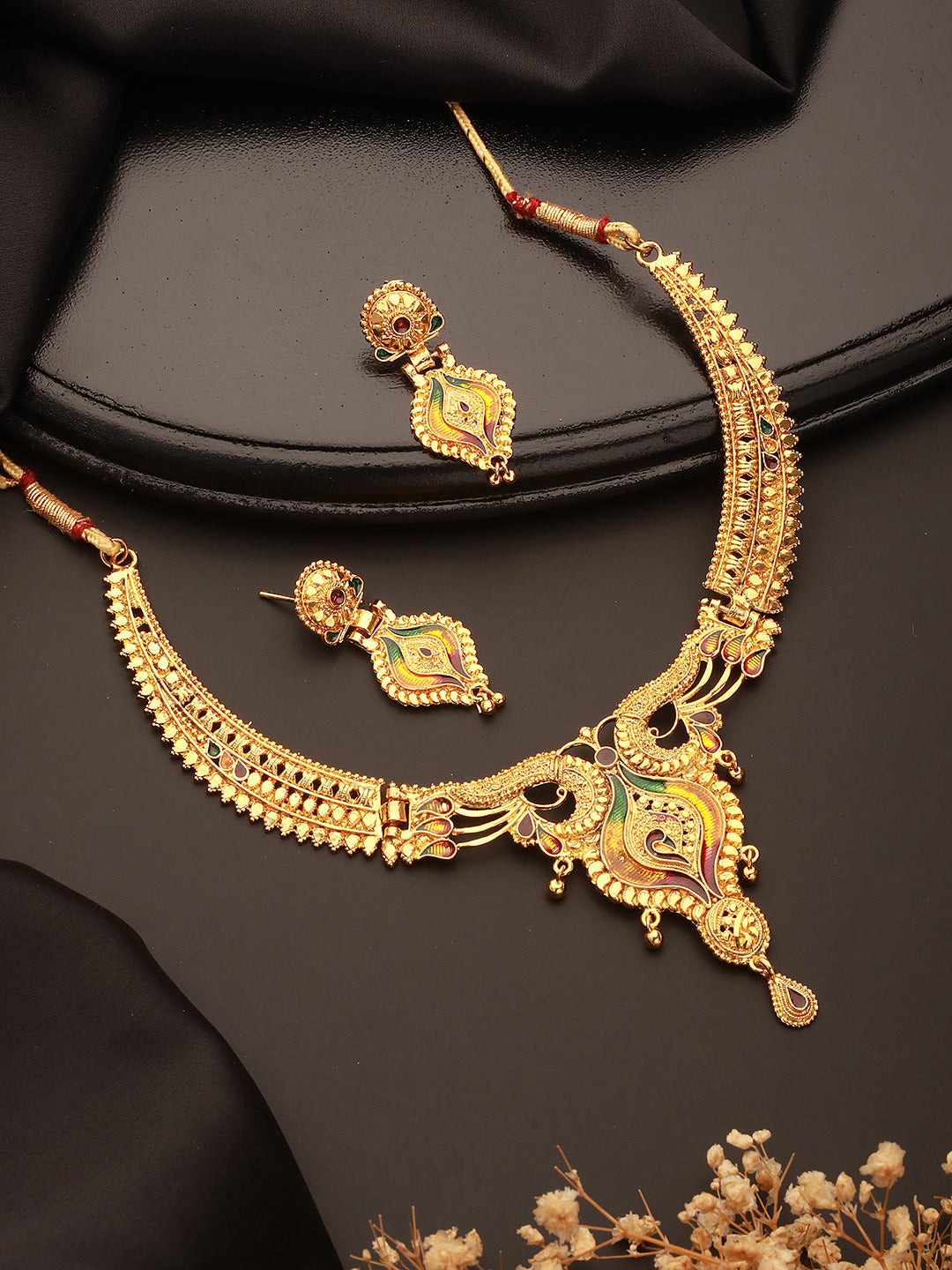 Jazz And Sizzle 22K Gold Plated Circular Design Necklace Set with Matching Earrings Dubai Style Jewelry Set