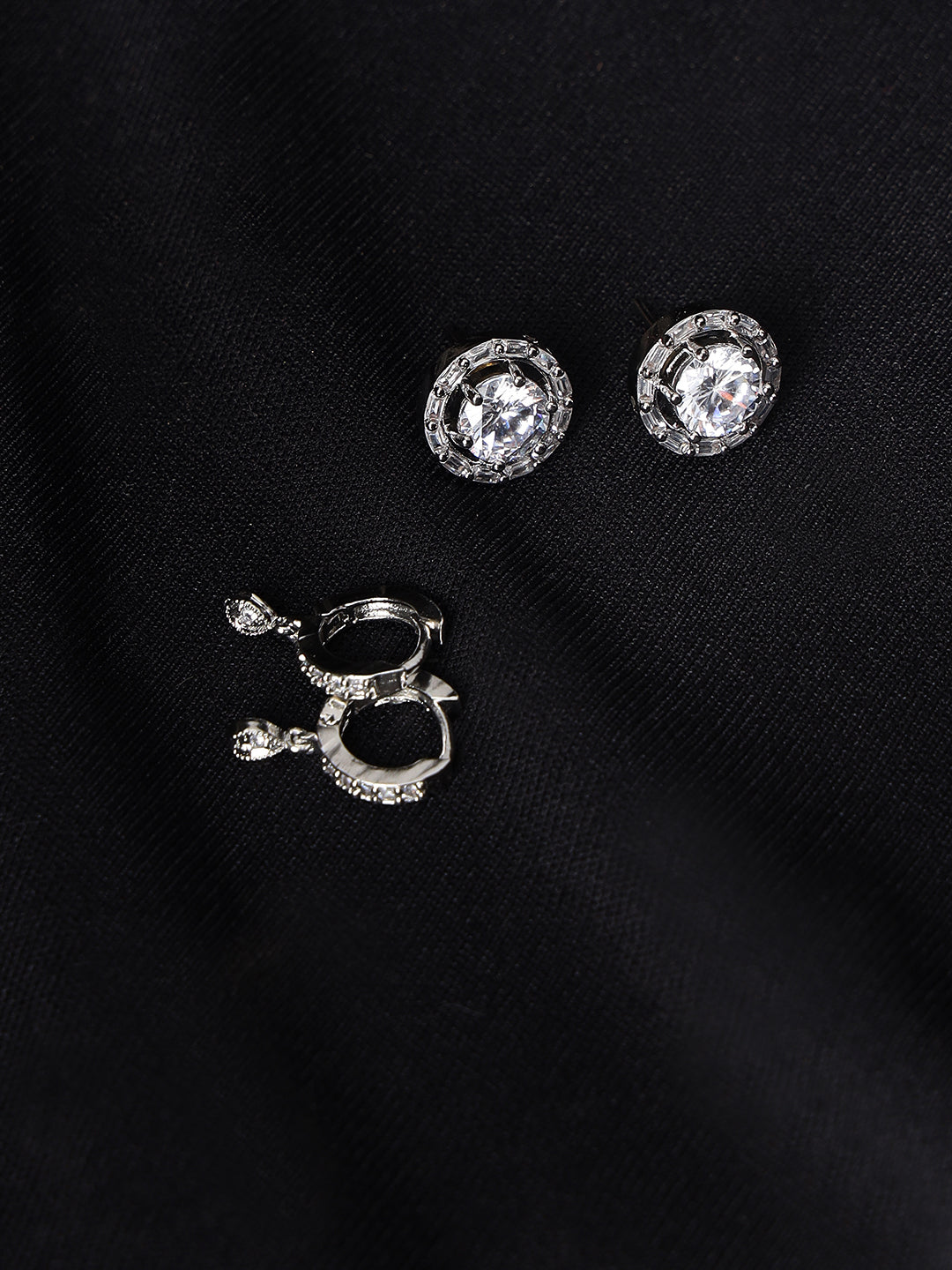 Silver-Plated Drop & White Studs Earrings