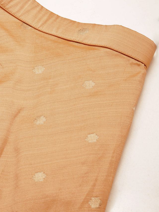 Bollywood Vogue Ready To Wear Peach Jacquard N Navy Blue Art Silk Skirt Set