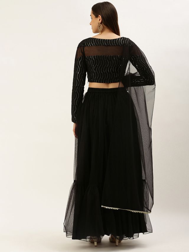Bollywood Vogue Ready To Wear Black Georgette Embroidered Lehenga Set