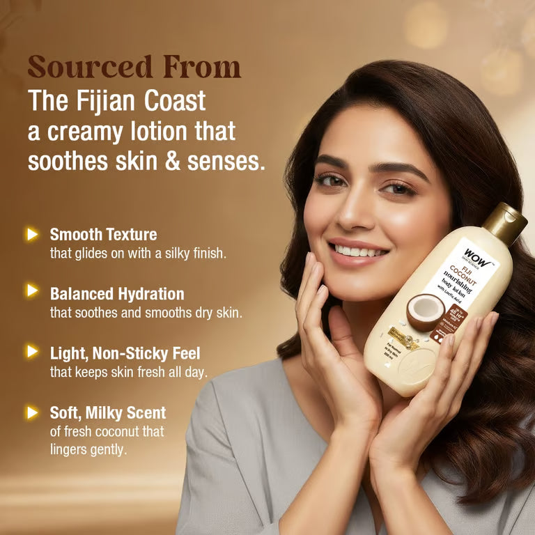 WOW Skin Science Fiji Coconut Body Lotion with Lactic Acid for Deep Moisturization and Smooth Skin for All Skin Types 200ml