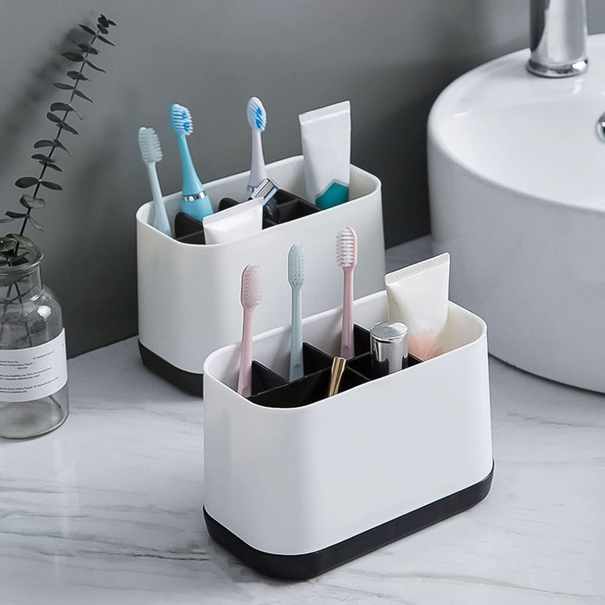 6 Compartment Multi Purpose Organizer Toothbrush Holder Stand Plastic Caddy (1 Pc) HP DD