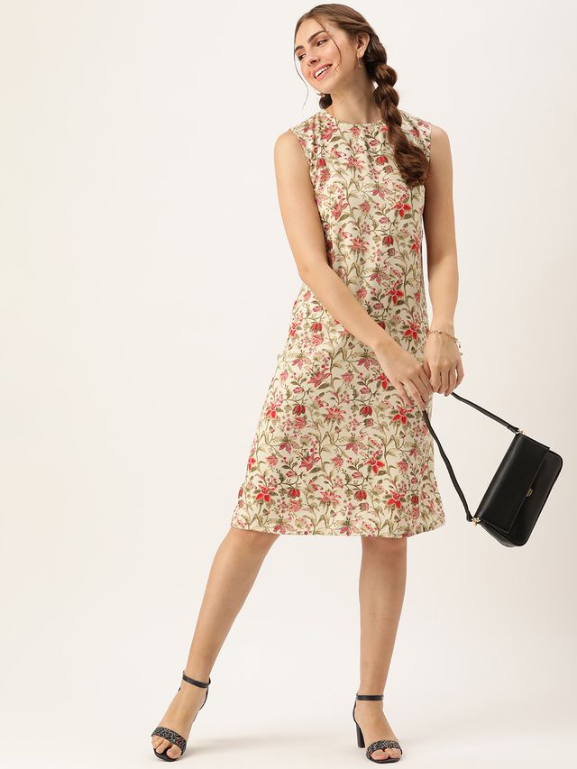 Bollywood Vogue Ready To Wear Beige Rayon Print Dress