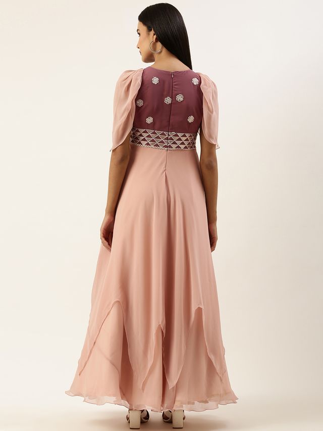 Bollywood Vogue Ready To Wear Mauve Georgette Embroidered Pink Gown